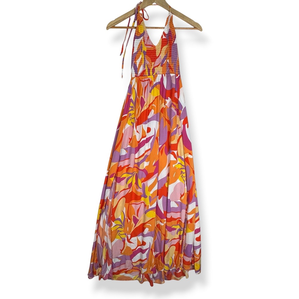 Breezy Blooms Maxi Dress Size Large Boho Tropical Floral Colorful Resort Party
